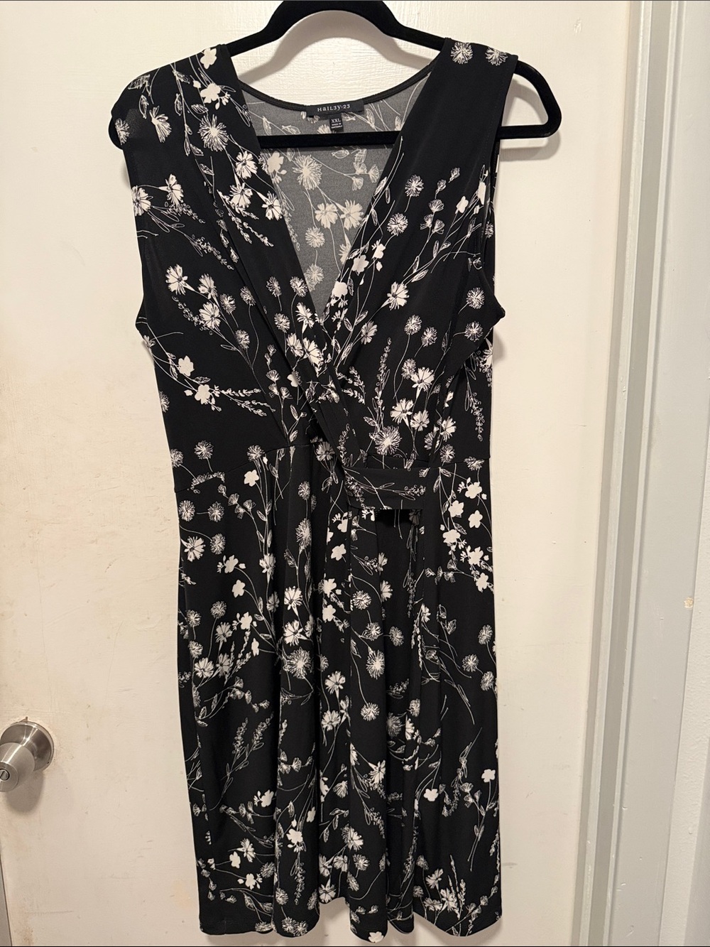 Black & White Floral Wrap Midi Dress